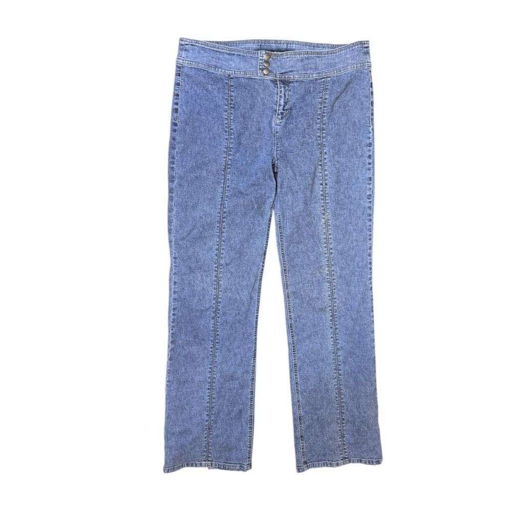Y2K DKNY Mid Wash Blue Denim Wide Waist Mid Rise Bootcut Jeans Size XL